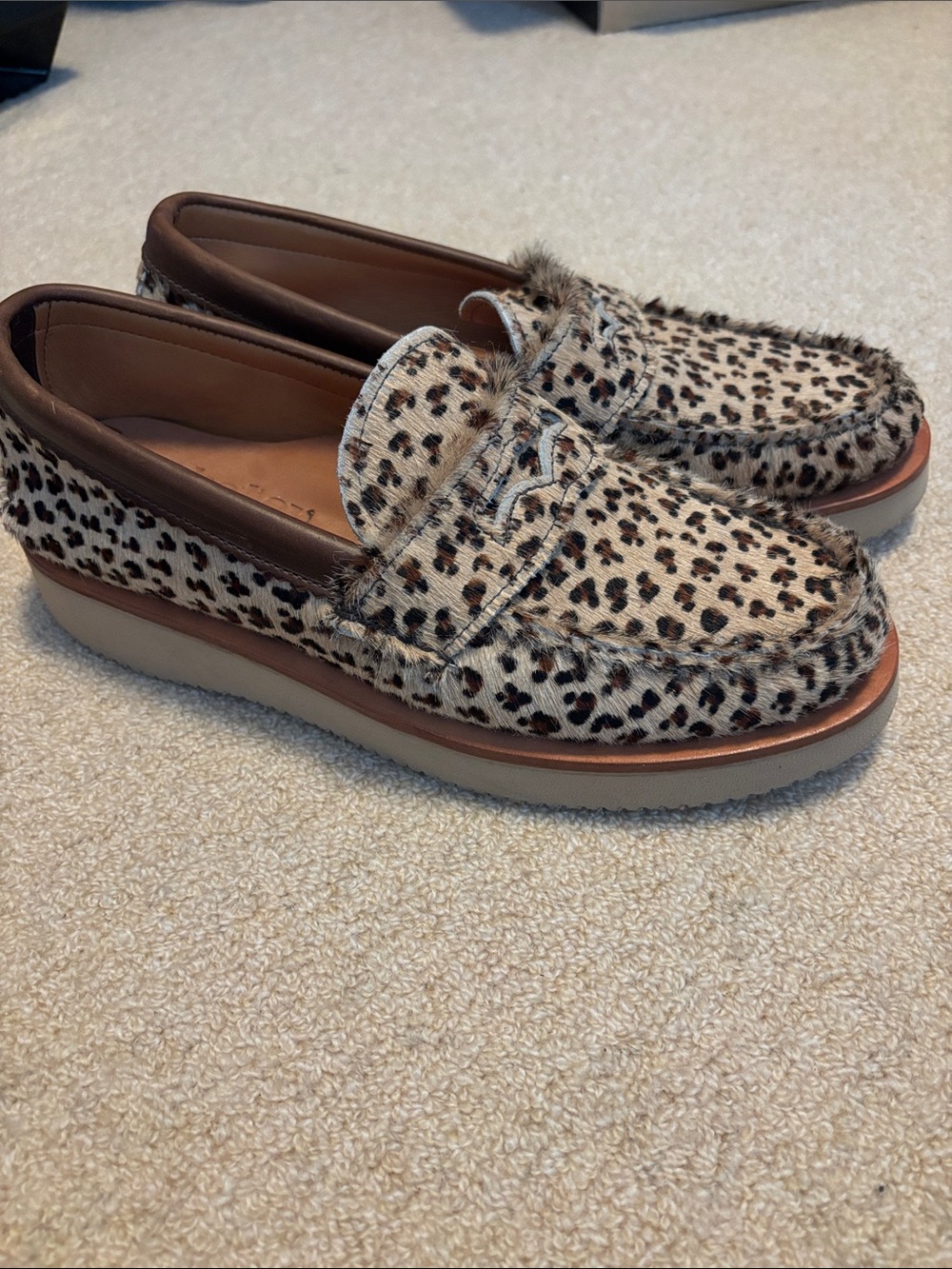Leopard Print Pony Hair Slip-On Loafer in Brown & Cream